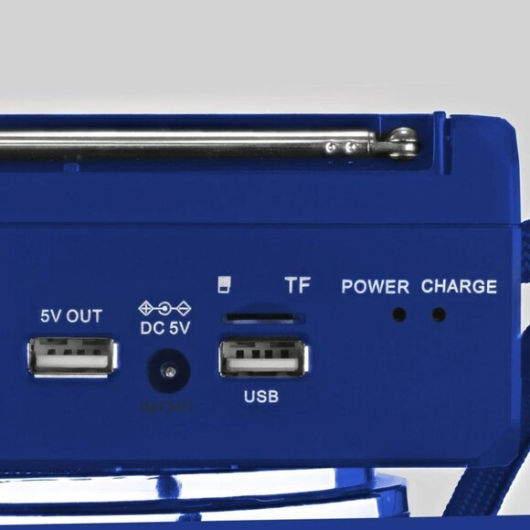 QFX R-37 Blue 3-In-1 Rechargeable AM/FM/SW1-SW4 6-Band Solar Radio +light+USB/SD - Picture 3 of 3